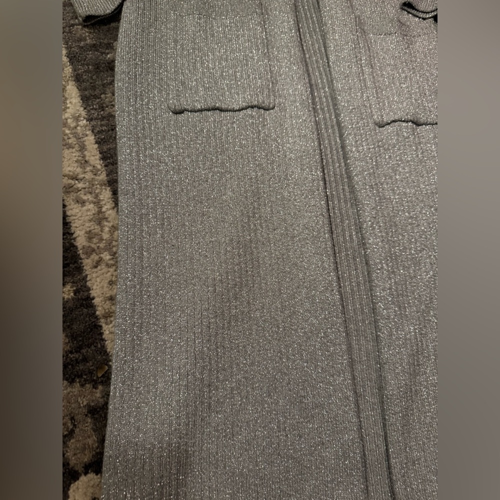 Show Me Your Mumu Lombardi Long Cardi w Silver Rib Knit and Faux Fur Collar - Picture 7 of 9